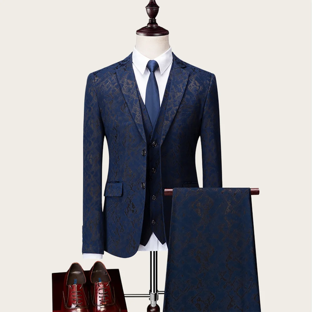 

Mophiel Men's Suits Jacquard 3 Piece Groom Wedding Tuxedo for Man Single Breasted Notched Lapel Slim Blazer Formal Business Wear