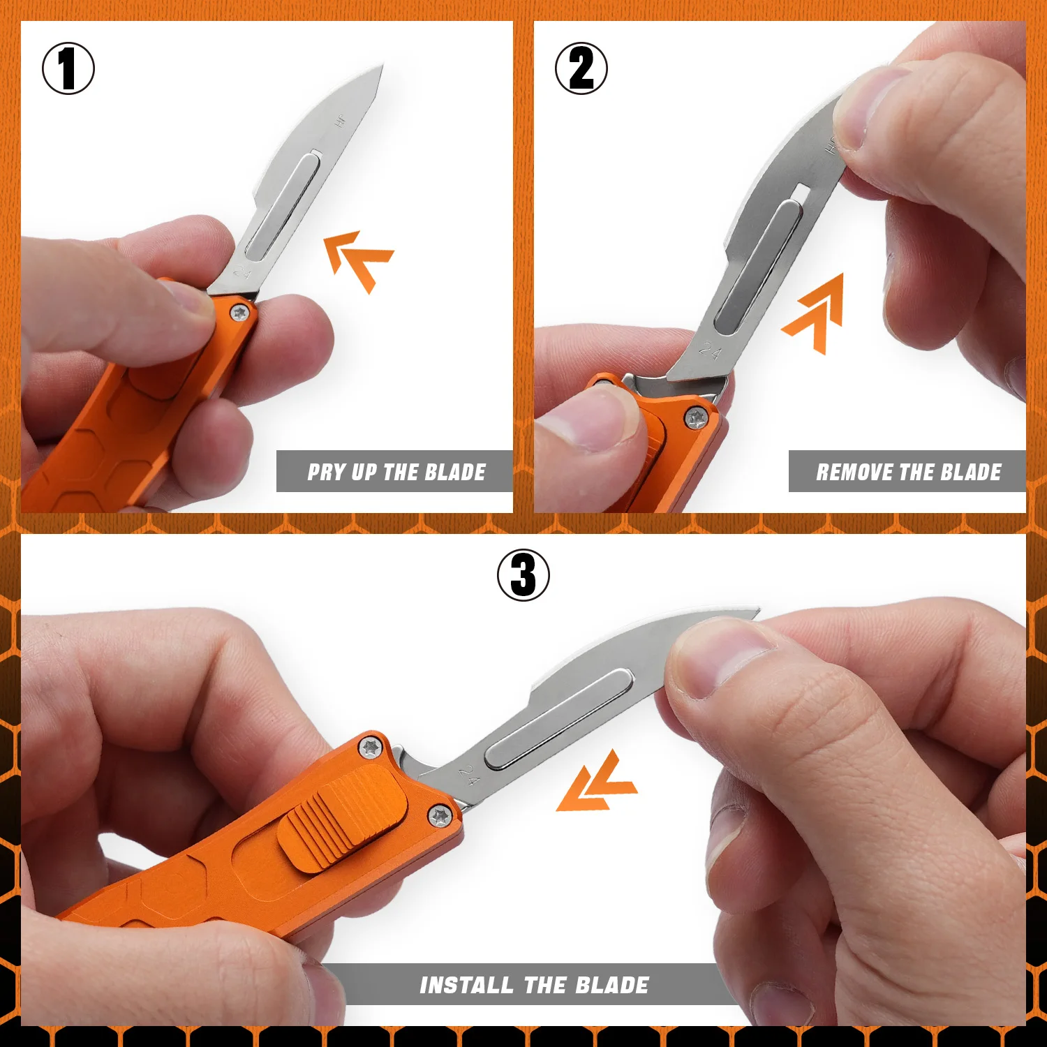 Premium Multi-Function Tool with Back Clip Handle (Blade not included; compatible with #24 blades), CNC-machined, D18（Orange）