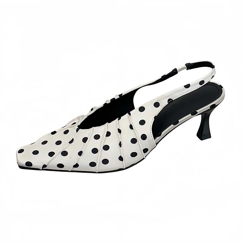 

Woman Shoes Low Heel Slingback Pumps Black Square Toe Ladies Office Shoes White Polka Dots High Heels 2026 New