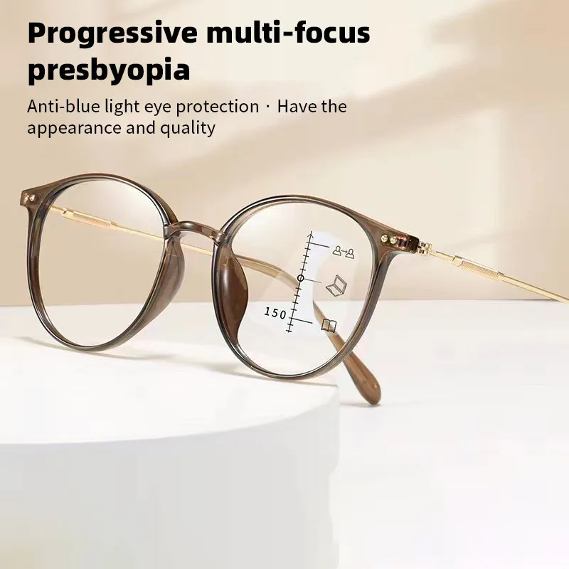 Blue Light Blocking Progressive Reading Glasses Men Women Near Far Bifocal Eyeglasses Vintage Multifocal Presbyopia Eyewear