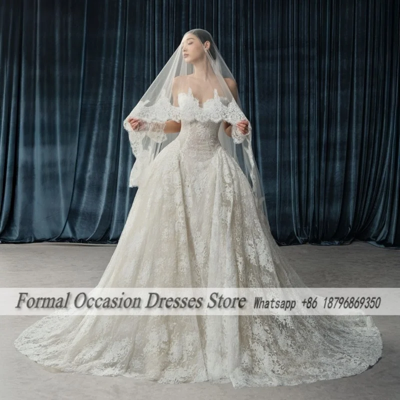 Gorgeous Lace Wedding Dresses Bride Sweetheart Elegant Princess Bridal Gowns Sweep Train Customized