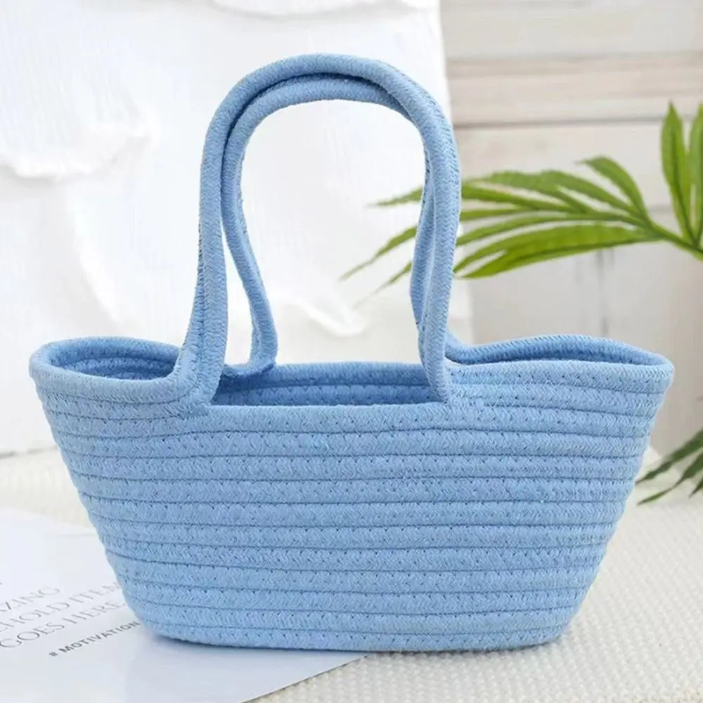 Cestino in tessuto di cotone da donna di moda borsa fatta a mano borsa per la spesa Tote Color caramella grande capacità borsa a tracolla da