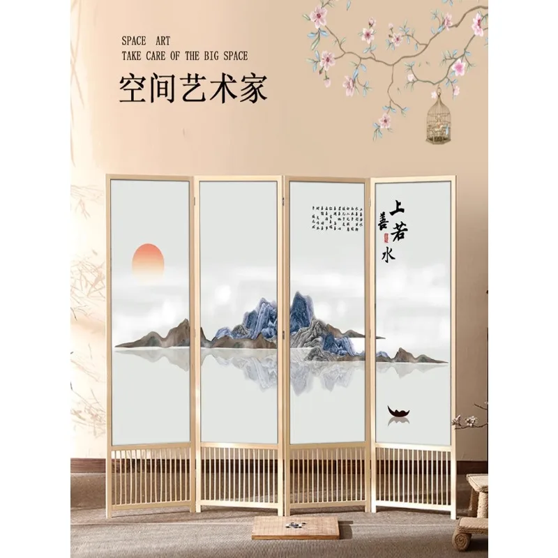 Modern Chinese solid wood foldable mobile home screen partition living room bedroom study hotel office