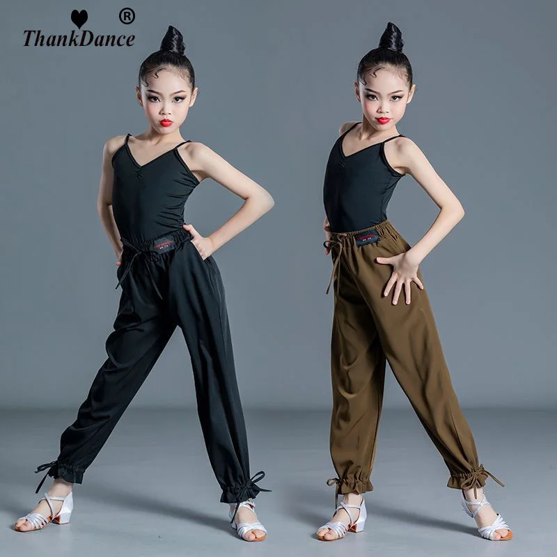 여아 라틴 댄스 의상 볼룸 댄스웨어 표준 살사 팬츠 수트 어린이 댄스 대회용