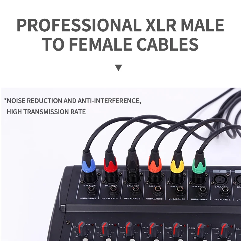 XLR Microphone Cable 3-Pin Male to Female 50cm 1m 2m 3m 5m 10m Balanced Audio Cable for Mic Speaker Amplifier PA System