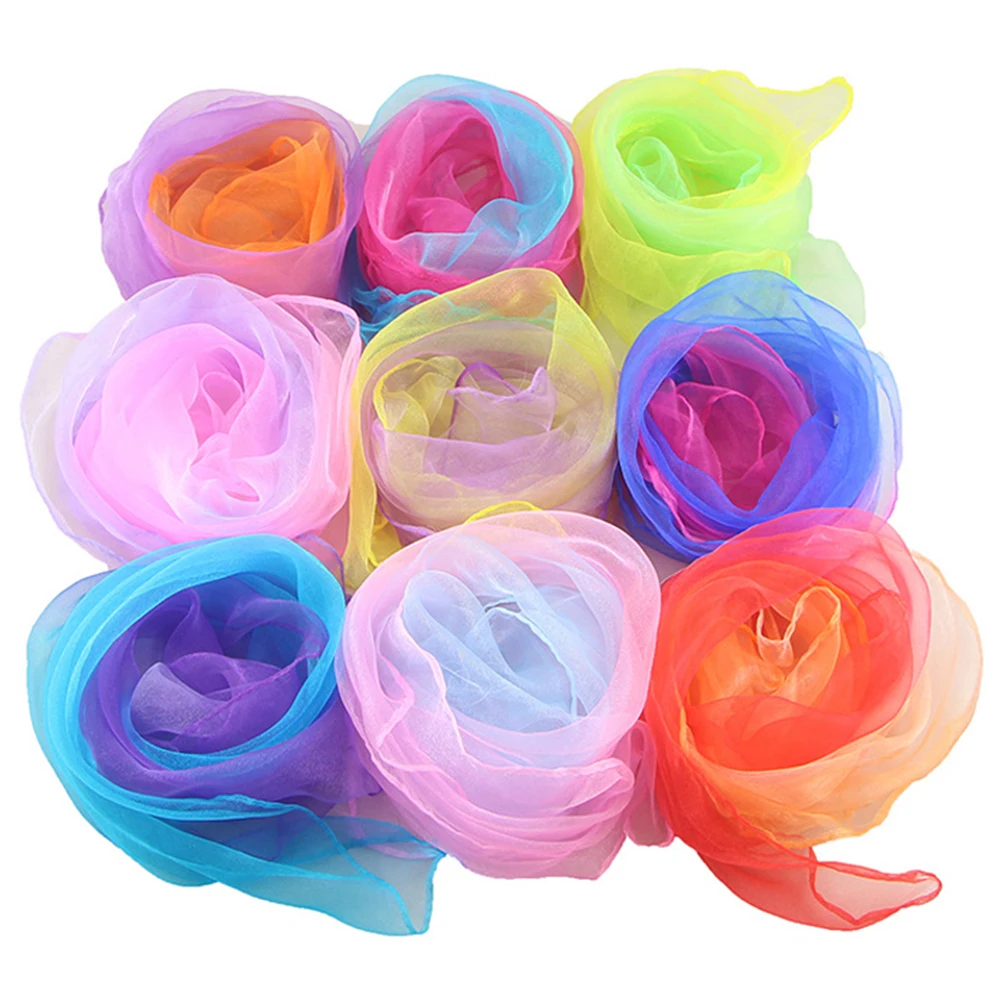 Bufanda pequeña de Organza con gradiente para mujer, pañuelo para la cabeza de rendimiento de baile, chal de gasa, accesorio de regalo, 60x60cm,