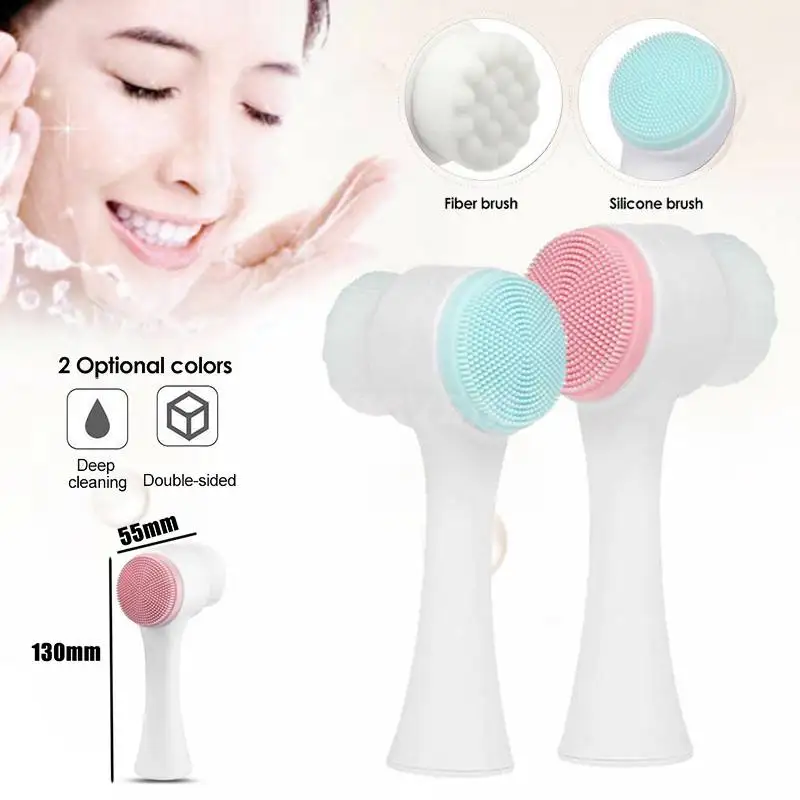 Escova de Limpeza Facial de Silicone Dupla Face 2 em 1, Aplicável em Spa, Esfoliante e Escova de Massagem, 1/2/5 Peças