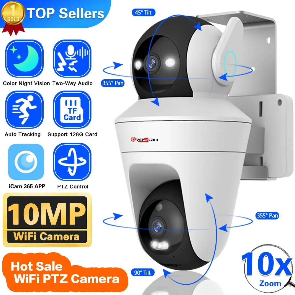 5K 10MP PTZ IP Camera 10X Zoom WiFi Dual Lens Dual Screen Camera Home Color Night CCTV Surveillance Auto Tracking Smart Life Cam