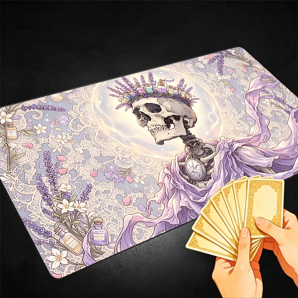 Gorgeous Purple Skeleton King TCG Playmat Magic Playmat Gathering Gaming Mat with Stitched Edge Anti-slip base Trading Card Game