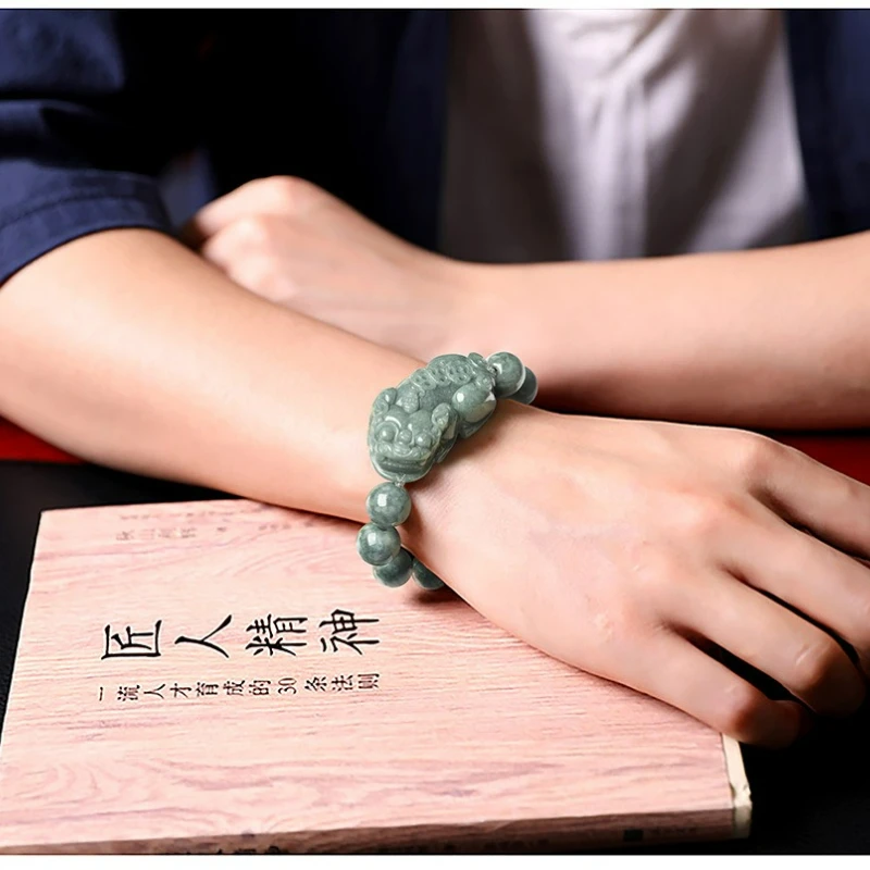 

Natural Burmese Jade Lucky Pixiu Bracelet Ice Seed Beads Fashion Accessories Gift for Men and Women Couples