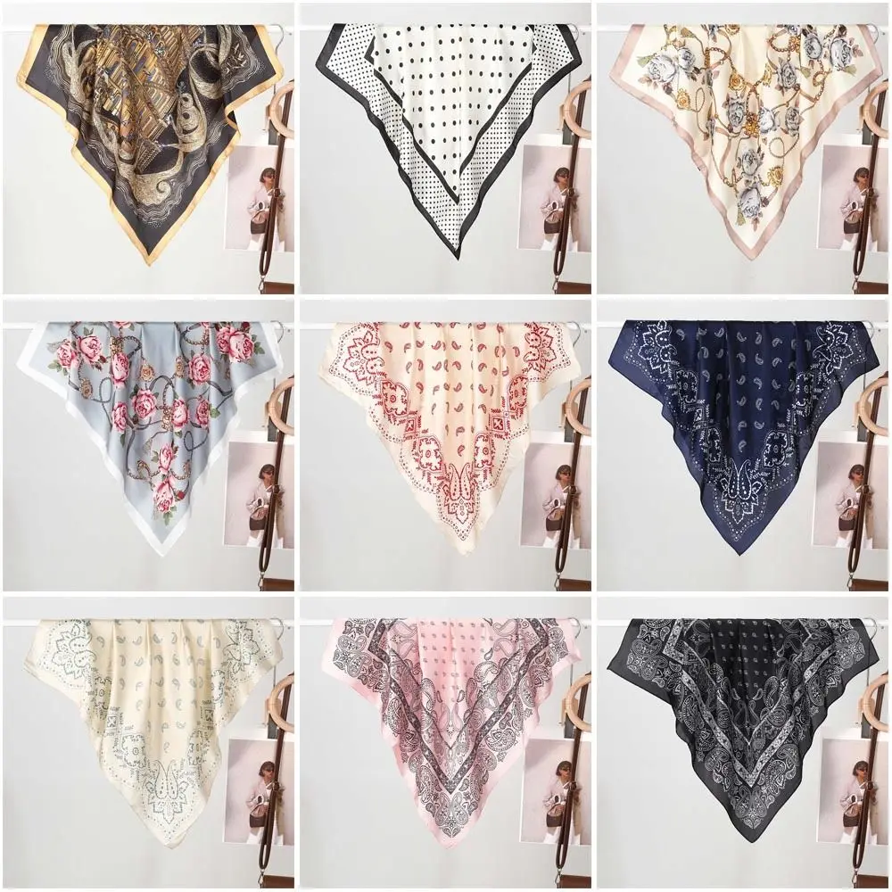 

70x70cm Luxury Imitation silk Silk Scarf Breathable Print Beach Shawl Sun-Resistant Smooth Hijab Spring