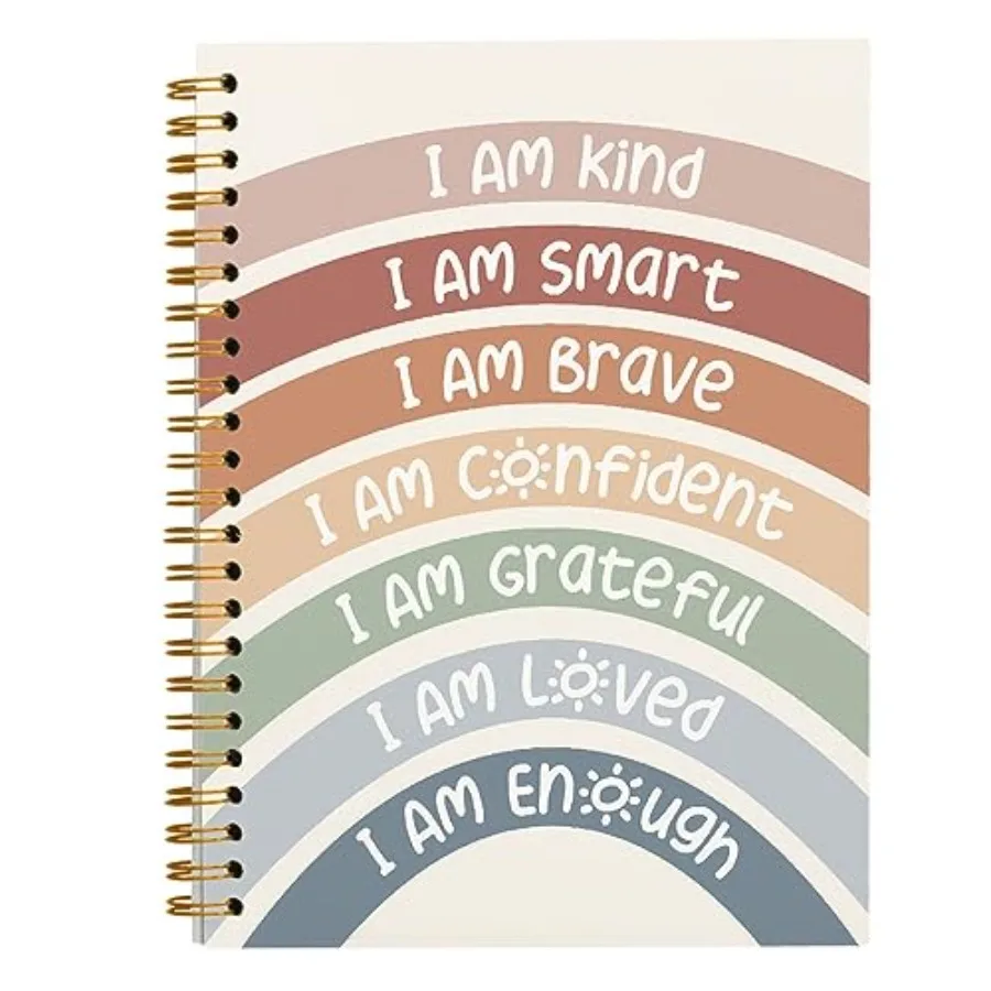 

I am Kind Smart Brave Positive Boho Rainbow Lined Hardcover College Ruled Spiral Notebook Journal for Work Notes Journaling 5.5