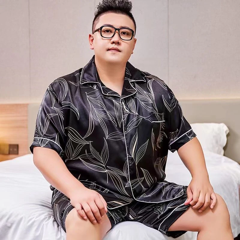 Large Size 5XL 150kg Mens Ice Silk Pajama Set Summer Sleepwear Male Pijama Casual Home Clothes Pyjama Homme Nightwear Oversized