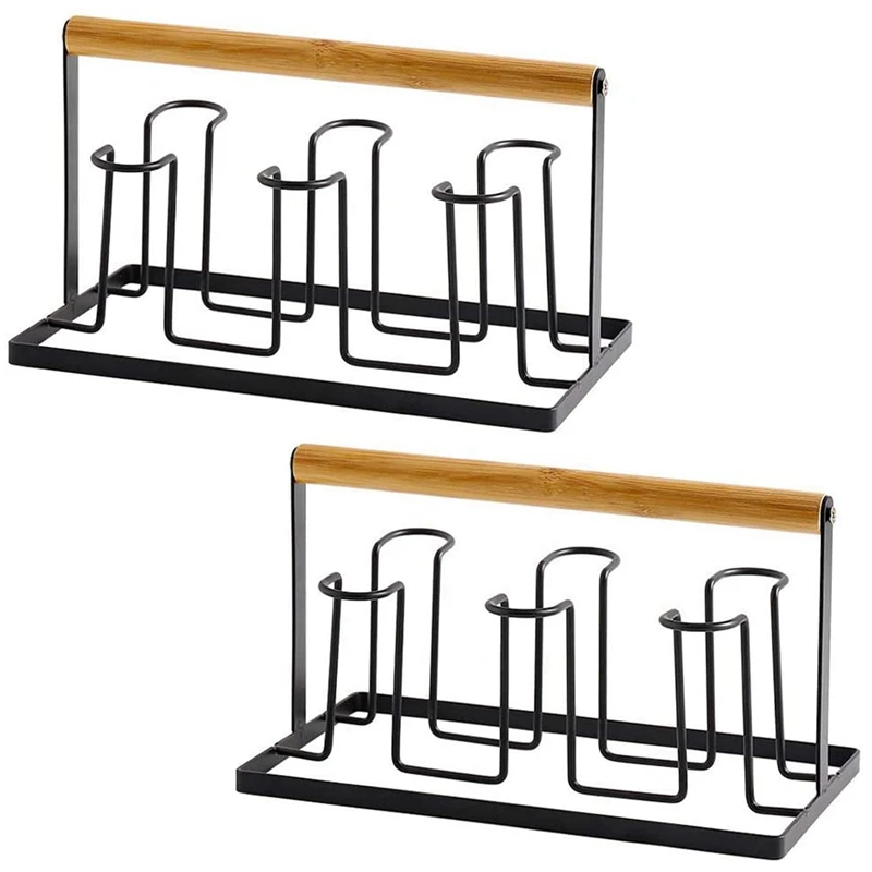 2 Packs Mug Organizer Kitchen Cup Drying Rack With Wood Handle,Cup Drying Rack Stand Beer Glasses Rack