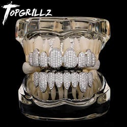 TOPGRILLZ Hip Hop Bling 5ACZ Teeth Grillz Set Top Bottom Mouth Teeth Fashion Removable Dental Grills Jewelry for Women Men