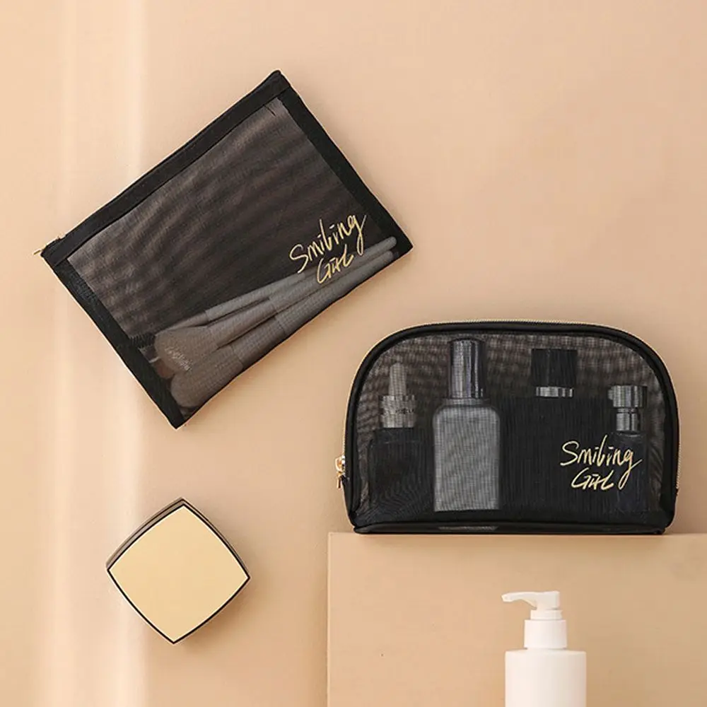 Women Fashion Handbag Wash bag Black Mesh Large Capacity Cosmetic Organizer Cosmetic Storage Bag Toiletry Bag Makeup Bag