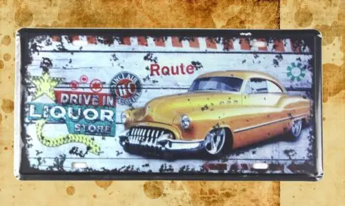 bar club lodge cafe plaques Drive in Liquor Store tin sign car plate