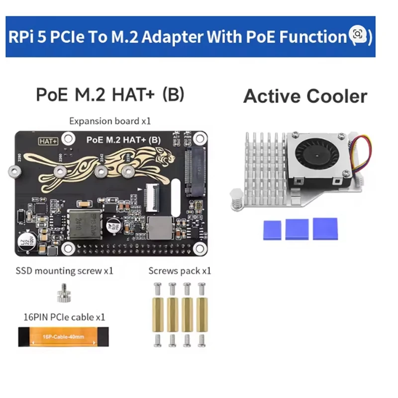 PCIe to M.2 Xpansion Board with PoE Function Supports NVMe Protocol M.2 Solid State Drive for 5 PoE HAT-A22U