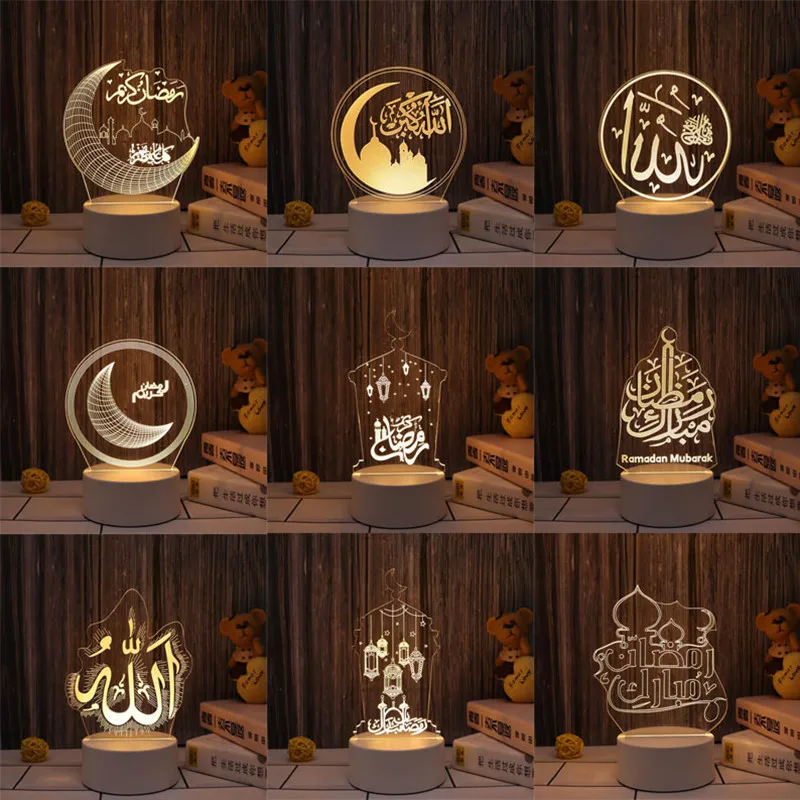 

3D Acrylic Night Lamp Islamic Muslim Ramadan Festival Supplies USB Operated LED Light Eid Mubarak Ornaments Bedroom Home Decor
