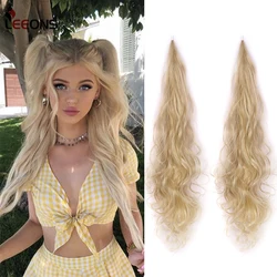 Leeons 32inch Flexible Wrap Around Ponytail Hair Extensions Long Curly Synthetic Ponytail Hairpieces For Women Daily Patry Use