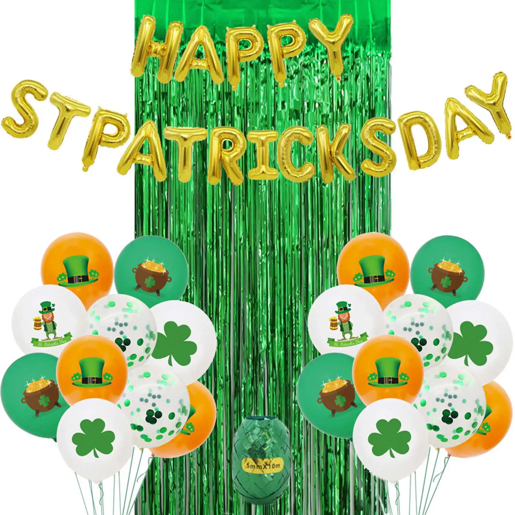 St Patricks Balloons Set Happy St Patricks Day Confetti Balloons Rain Curtain, Ribbon St Patrick Irish Party