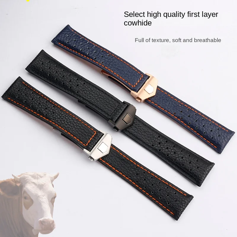 High quality leather strap 22mm for TAG Heuer watch belt bracelet Carrera strap Monoco breathable cowhide strap men\'s watch band