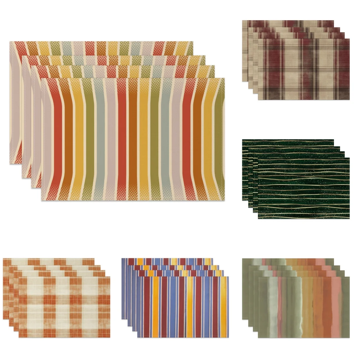 

Stylish Table Mats Waterproof Heat Resistant Dining Placemat Checkered Striped Geometric Pattern Home Kitchen Dinner Party Decor
