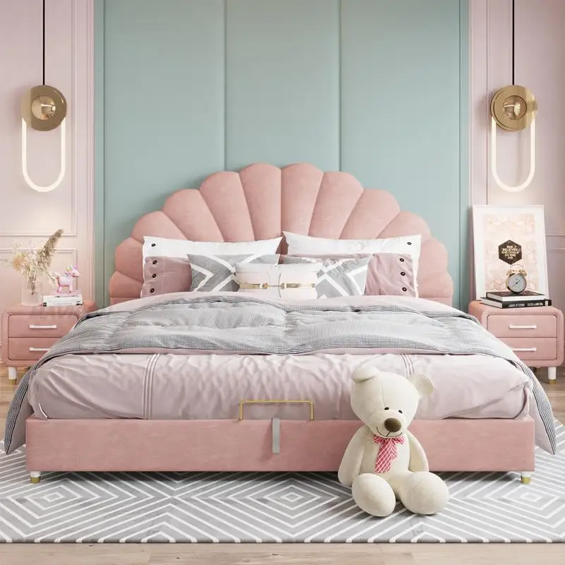 Solid Wood Pink Color Big Princess Children's Bed Girl Bed 2 To 14 Years Olds Kid Bed Bedroom Furniture Set Lit Enfant Fille