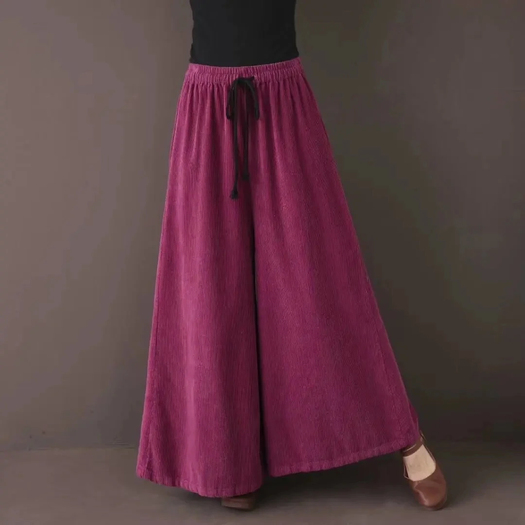 

Плюс бархатные свободные драпированные вельветовые широкие брюки большого размера, женские брюки, осень-зима, эластичная талия с ногами, брюки-юбка, брюки