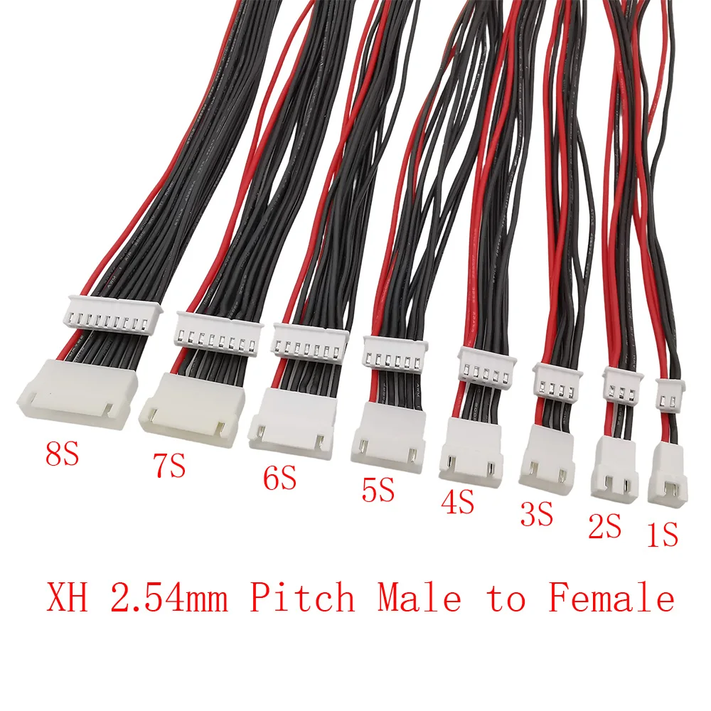 JST-XH 1/2/3/4/5/6/7/8S Balance Plug Male to Female Jack Extension Lead LiPo Battery Balance Charging 22AWG Silicone Wire 20CM