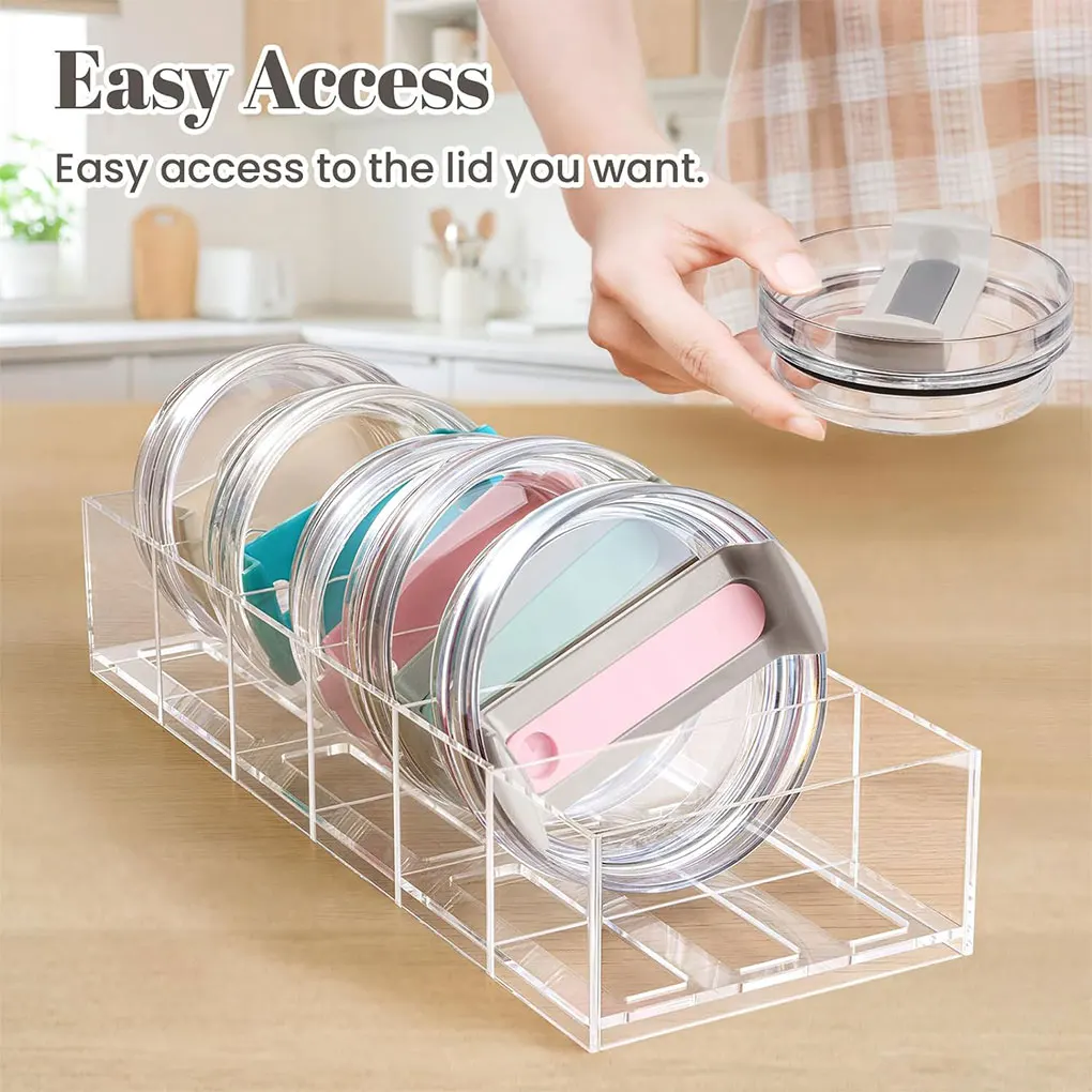 Tumbler Lid Storage Box Clear Acrylic Cup Lid Organizer Hollow Bottom Drainage Cup Lid Storage Box Kitchen Cabinet