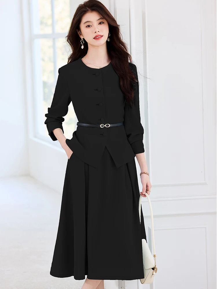 High Street Fashion Women Formal Blazer Skirt Suit Blue Apricot Black Female Business Work Wear Two Piece Set For Autumn Winter