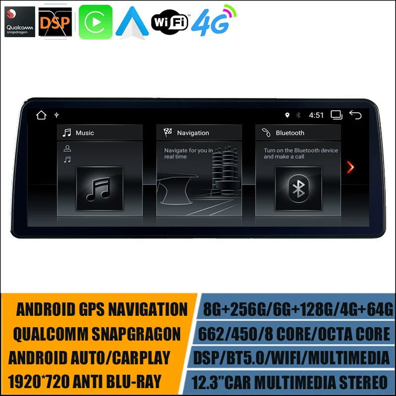 12.3’'Android 11 Car GPS Player For LHD BMW 3 4 Series F30 F31 F32 F33 F34 F35 F36 Navigation Snapdragon 662 NBT 8+256G Carplay