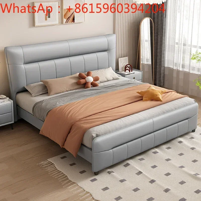 Modern minimalist master bedroom 1.5 double bed 1.8 m big bed luxury cat scratch leather bed high-end Italian soft packag