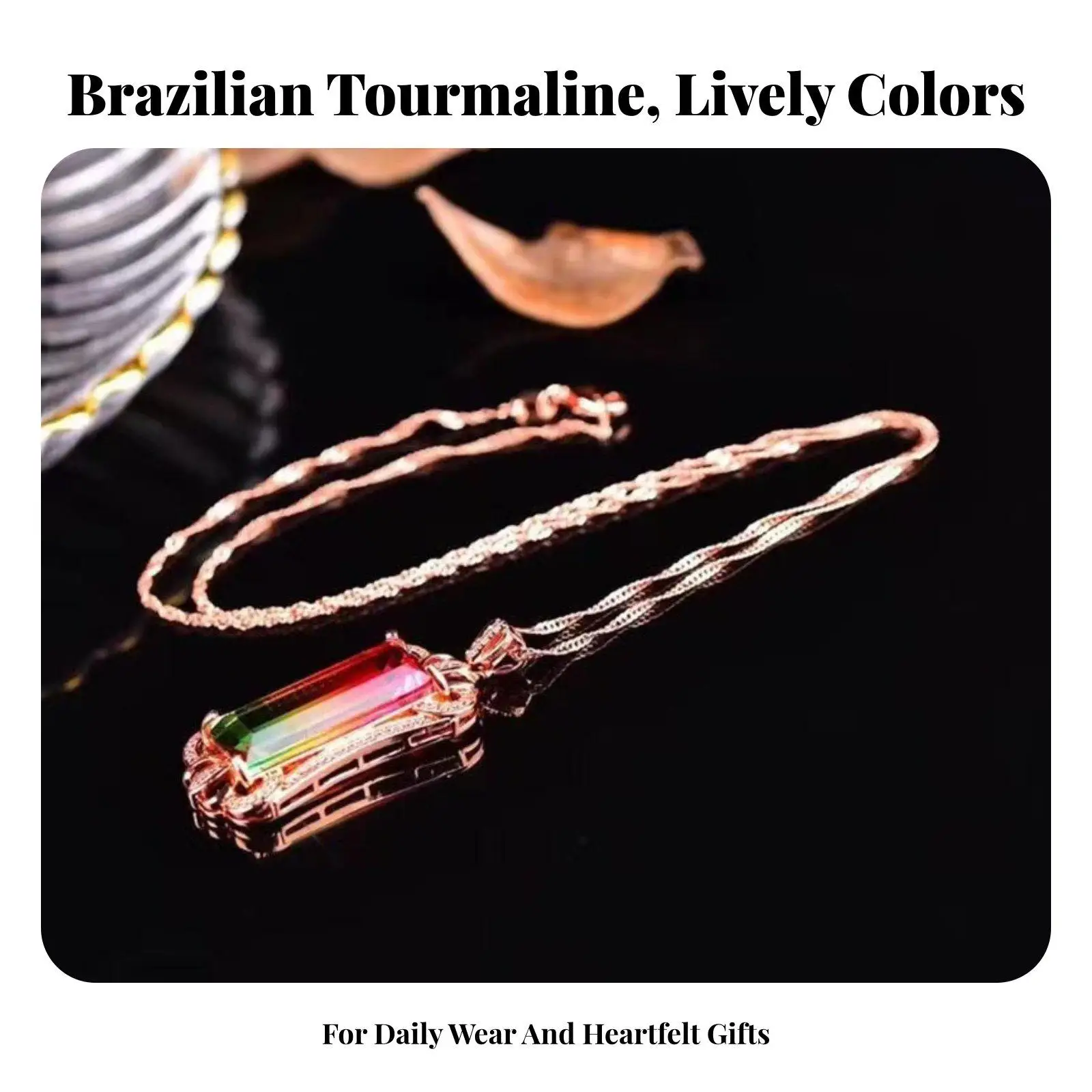 Watermelon Tourmaline Pendant Necklace Rose Gold Plated Copper Jewelry Dainty Gemstone Gift for Women