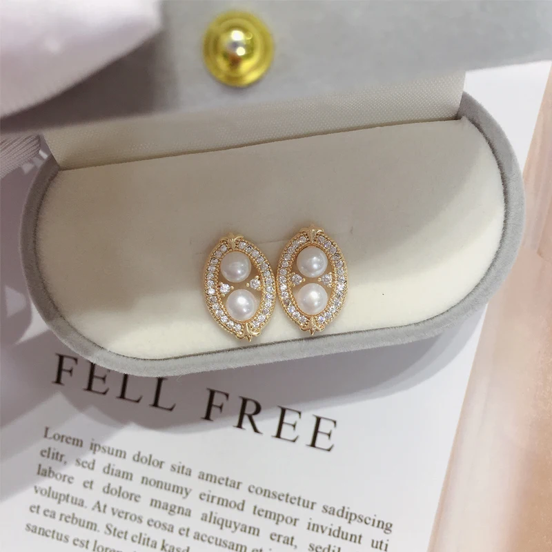 ZHBORUINI Gold Plating Natural Freshwater Pearl Earrings Geometry Mini Pearl S925 Sterling Silver Ear Needle For Women Jewelry