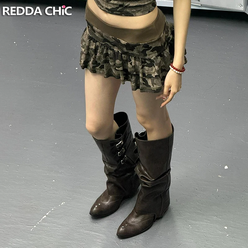 

ReddaChic Army Green Camo Women Cake Skirt Retro Low Rise Inner Shorts Layered Ruffle Mini Puffy Skirt Grayu Harajuku Streetwear
