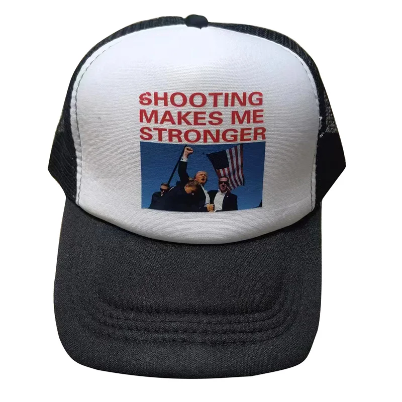 10PCS/Pack Trump Shooting Incident Print Baseball Cap Shotting Makes Me Stronger Trump Mesh Visor Hats