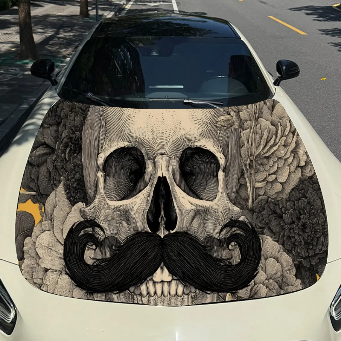 

Bearded Skull Car Hood Sticker PVC Self Waterproof Stick, Striking Auto Exterior Accessories Decor Protect Gift for Car Lover