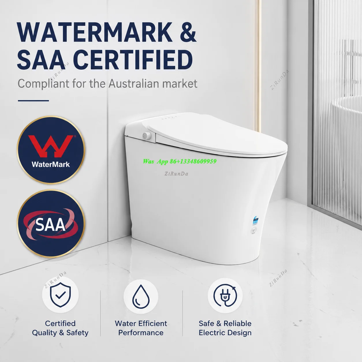 Watermark SAA Certified Integrated Extended Smart Toilet S-trap/P Trap Foot Induction Flush, Floor Mount with Heated Seat