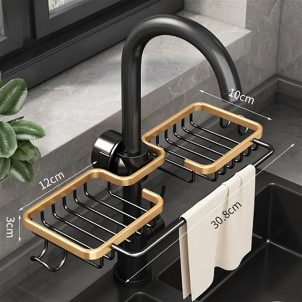 Kitchen Space Aluminum Sink Drain Rack Sponge Storage Faucet Rack Holder Soap Drainer Shelf Basket Organizer Kitchen Accessories