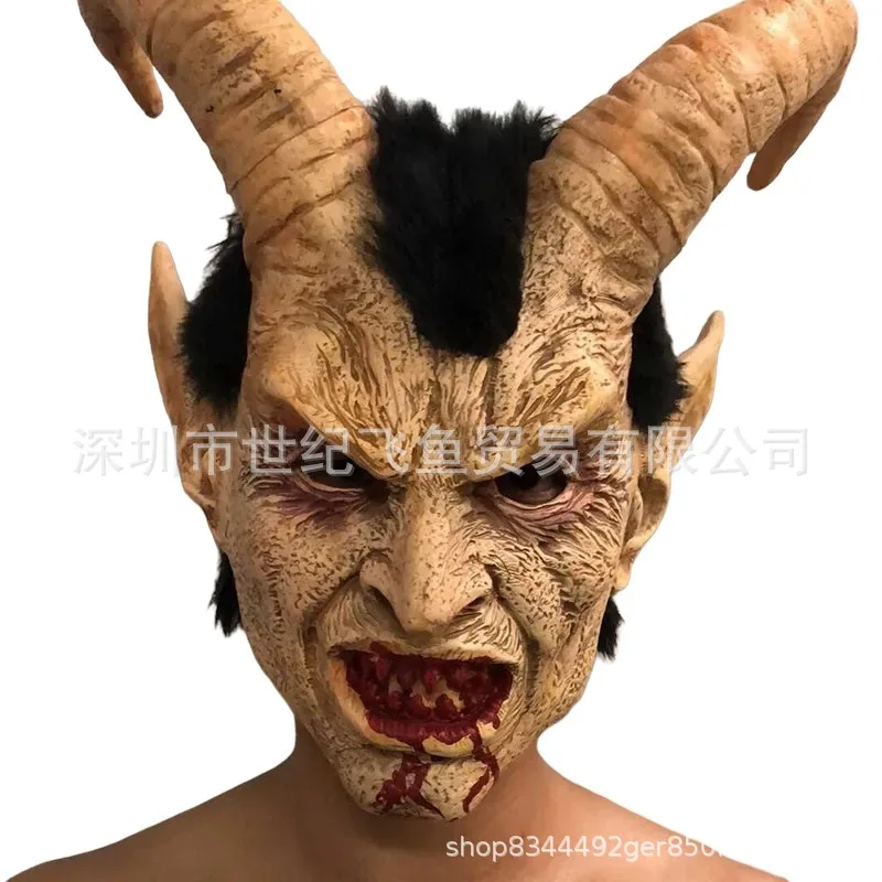 Fallen Angel Satan Demon Sphinx Lucifer Mask Horror Devil Goat Cow Horn Headgear Halloween Decoration