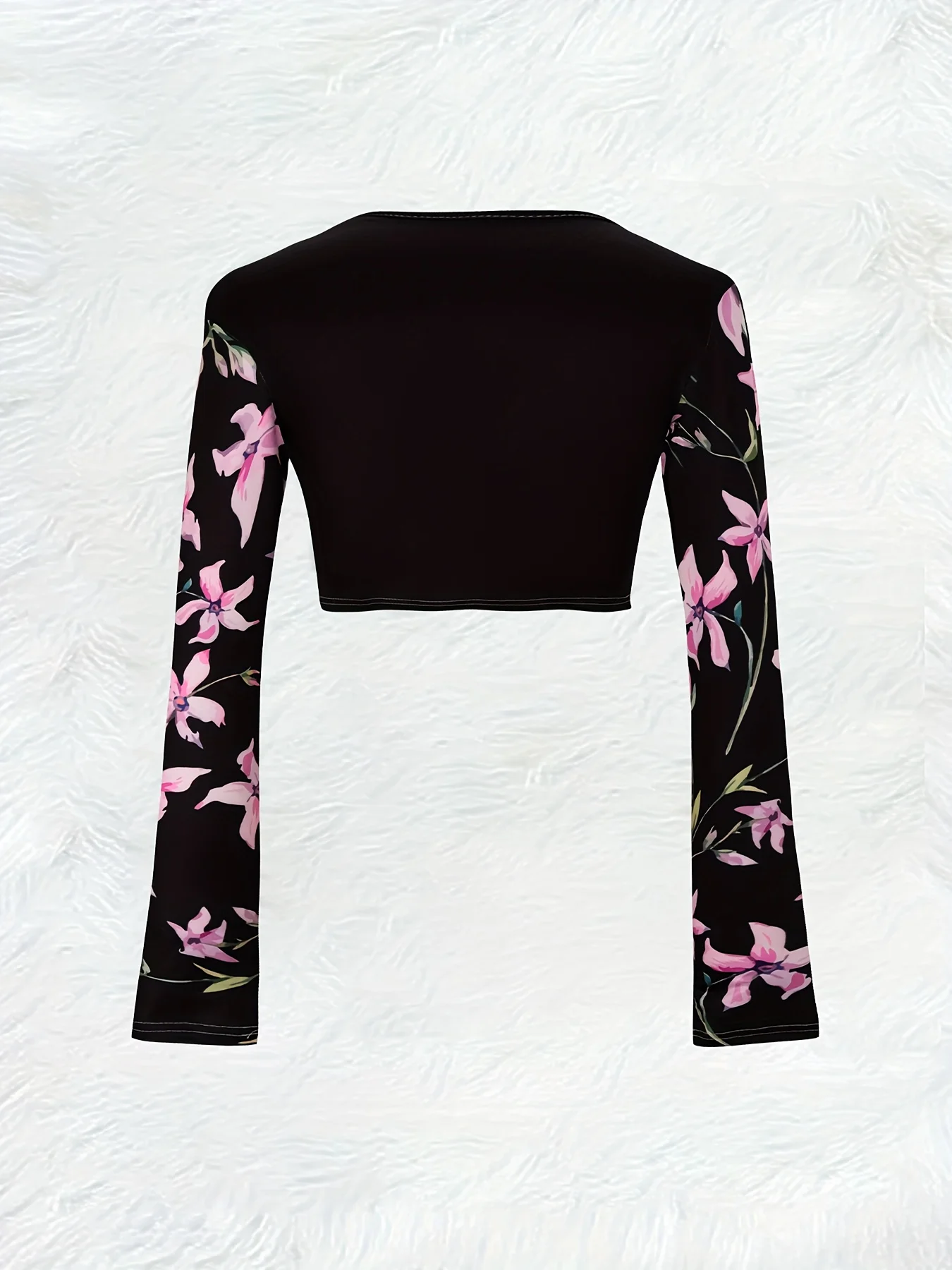 Printed Design Casual Style Pink Floral Print On Black Women's Cardigan