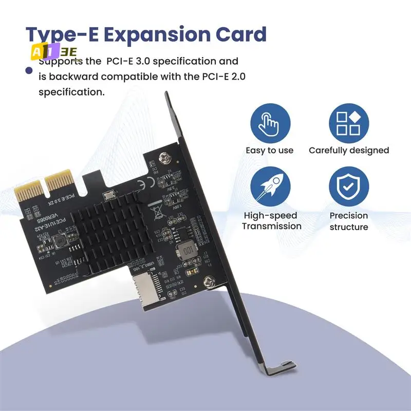 

A13E-PCI-E 2X To USB3.1 A-Key Gen2 Front Type-E Expansion Card,10Gbps Type-E Internal 20-Pin Front Panel Connector Riser Card