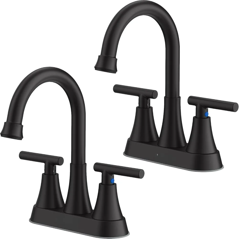 

Bathroom Faucets for Sink 3 Hole, 4 inch Matte Black Bathroom Sink Faucet Stainless Steel Lead-Free Centerset Faucet 2 Pack