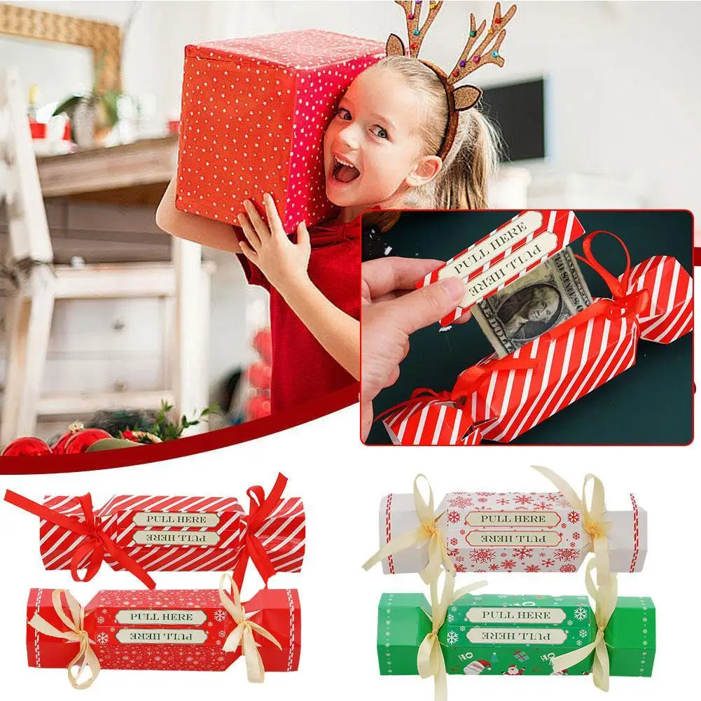 Christmas Surprise Money Pull Pouch 4PCS Cash Gift Box Candy Bag Style Money Holder with Pull Out Card DIY Christmas Decoration