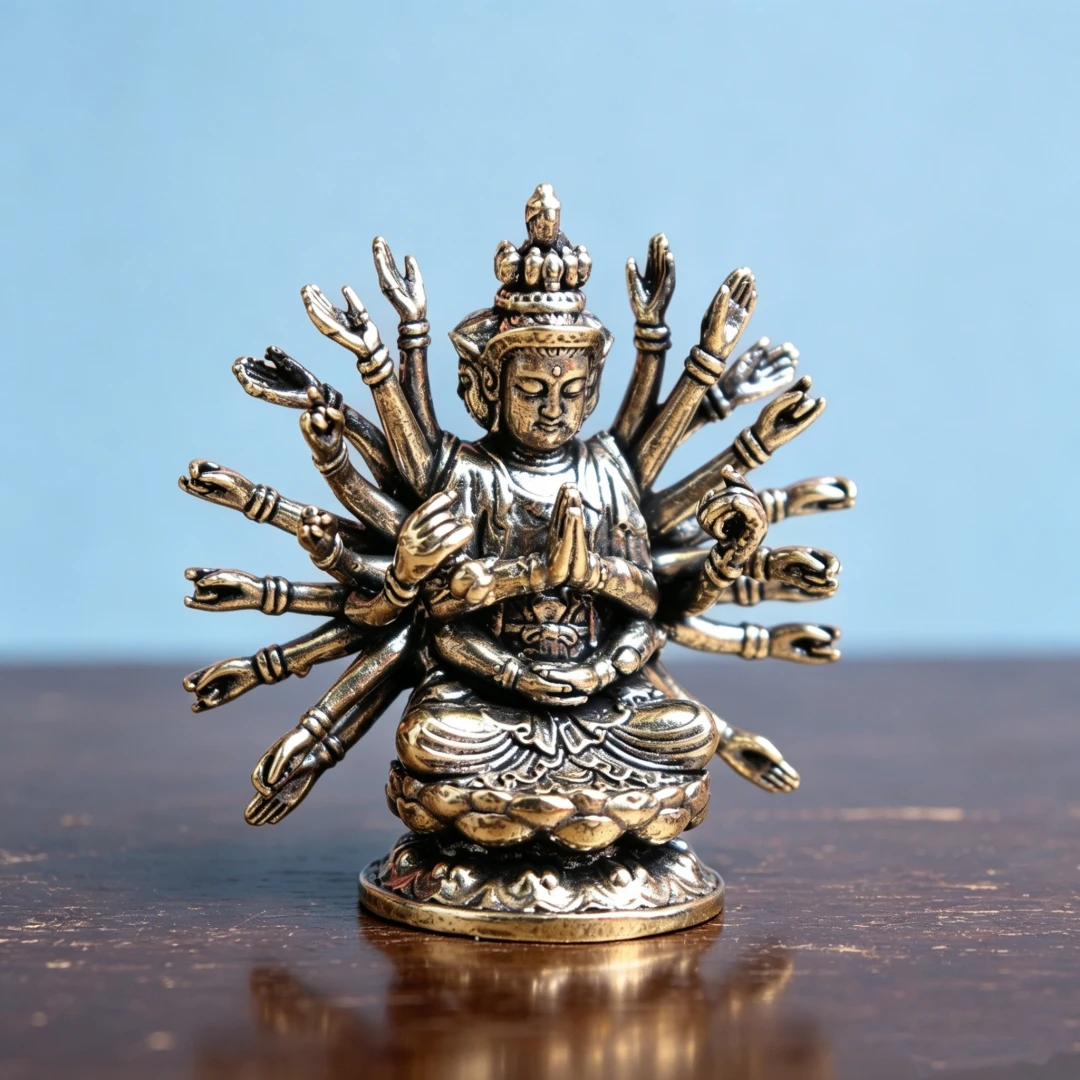 Figurine de méditation spirituelle vintage en laiton, décoration de bureau zen, objet de collection inspiré de l'Orient, ornement de étagère pour la pleine conscience