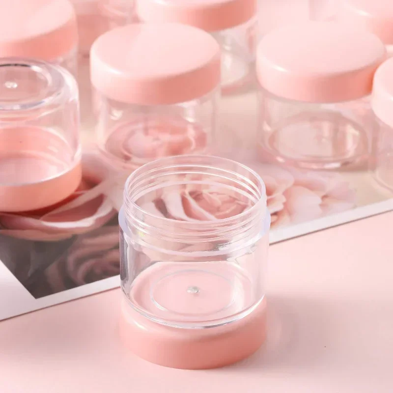 30PCS Cosmetics Jar Box Makeup Cream Nail Art Cosmetic Bead Storage Pot Container Round Bottle Portable Plastic Pink Case