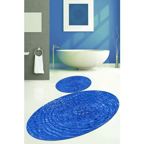 Else Kadser Blue Water 3D Oval Bath Mat Set Toilet Seat Pad