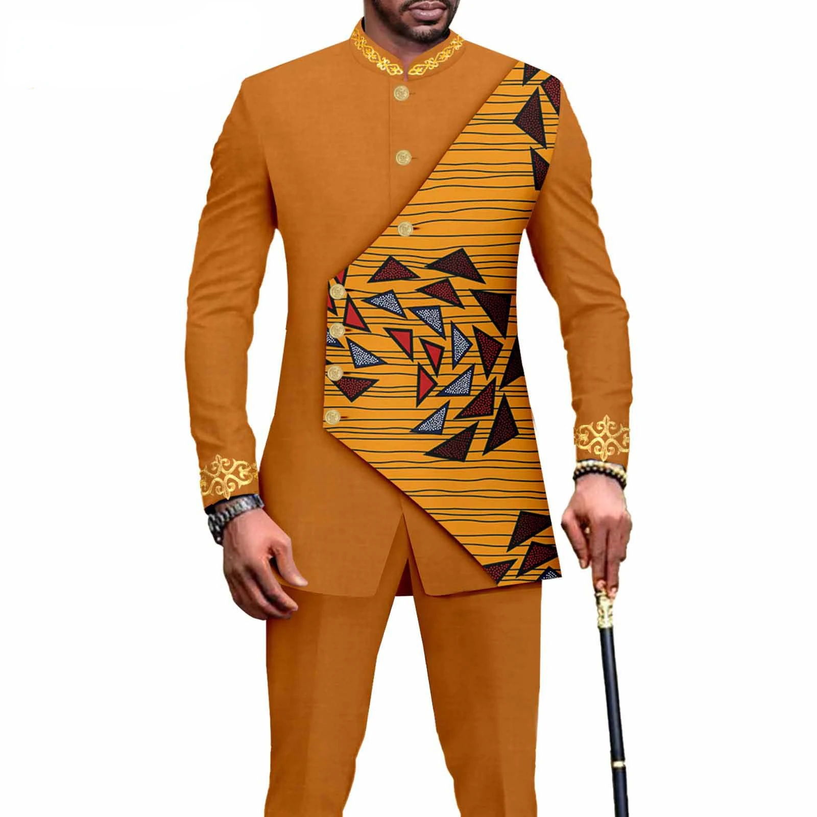 2023 elegante estilo africano terno de luxo masculino xadrez listra único breasted terno e calças 2 peça casual terno de negócios para homem